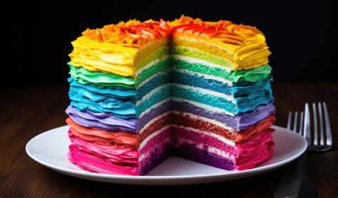 Torta arcobaleno a fette con colori vivaci
