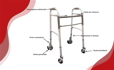 Dettaglio della struttura con ruote piroettanti e sistema a pedale per la regolazione dell'altezza, mostrando la facilità di manovra tra le stanze.