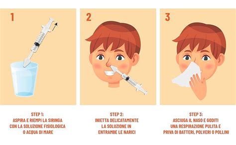 Bambino con raffreddore e lavaggio nasale