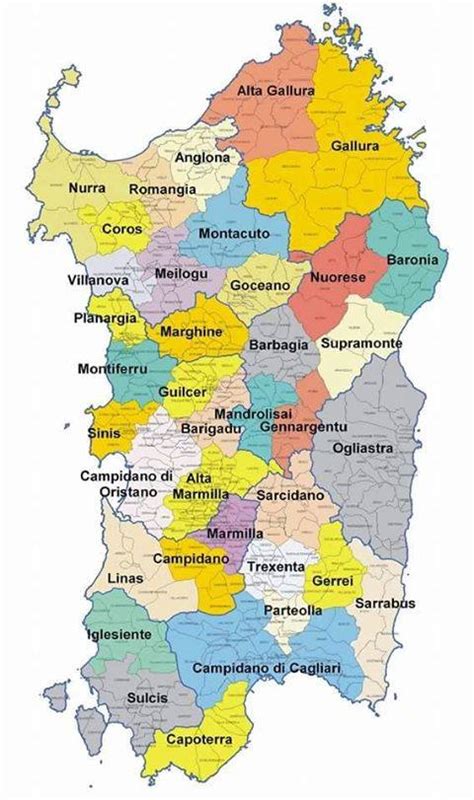 Mappa della Sardegna con indicazione delle principali località balneari