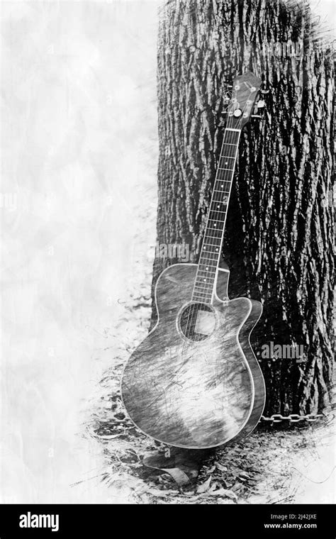 Una vecchia chitarra acustica appoggiata su un pentagramma musicale