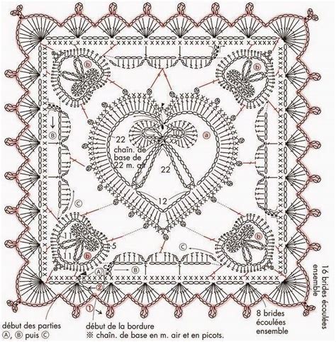 Schema grafico di una mattonella all'uncinetto con cuore centrale