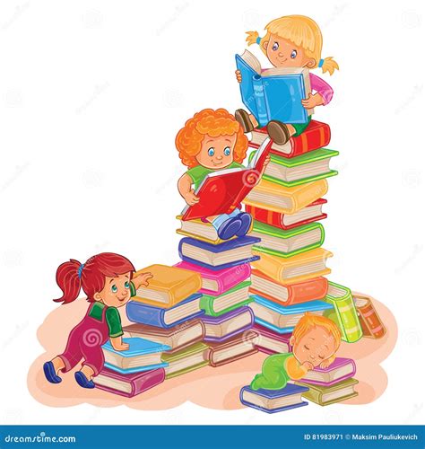 illustrazione di bambini che leggono libri con personaggi fantastici