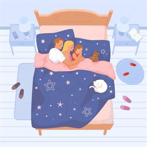 Illustrazione di una famiglia che dorme insieme (co-sleeping) nei primi mesi