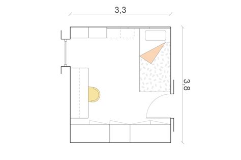 Pianta architettonica di una cameretta standard con disposizione dei mobili in legno massello