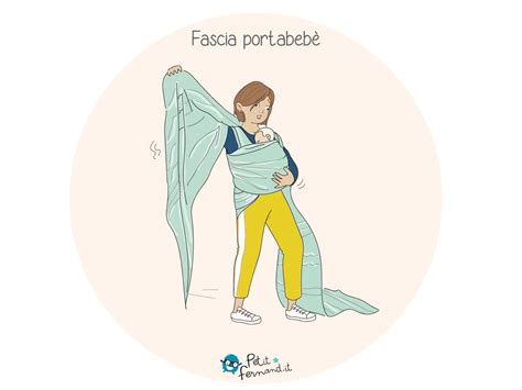 illustrazione di una madre che indossa correttamente una fascia portabebè ergonomica