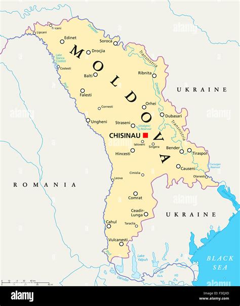 Mappa della Moldavia con indicazione dei confini con l'Ucraina