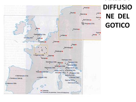 Mappa della diffusione del Gotico in Europa