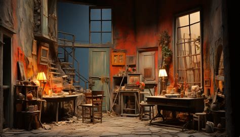 Dettaglio della scenografia: il contrasto tra armi e oggetti domestici
