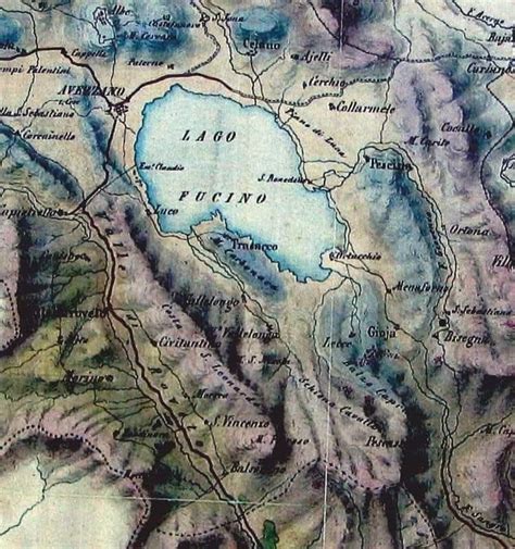 Mappa del Lago Fucino e dintorni con indicazione del santuario di Angizia