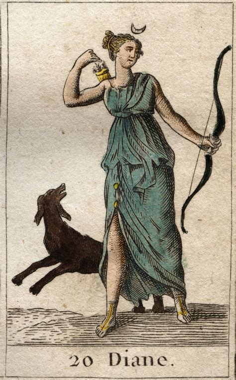 Statua della dea Diana con arco e frecce, circondata da animali