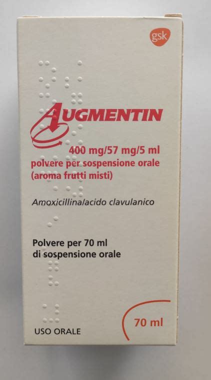 Immagine di un flacone di Augmentin sospensione con istruzioni di ricostituzione