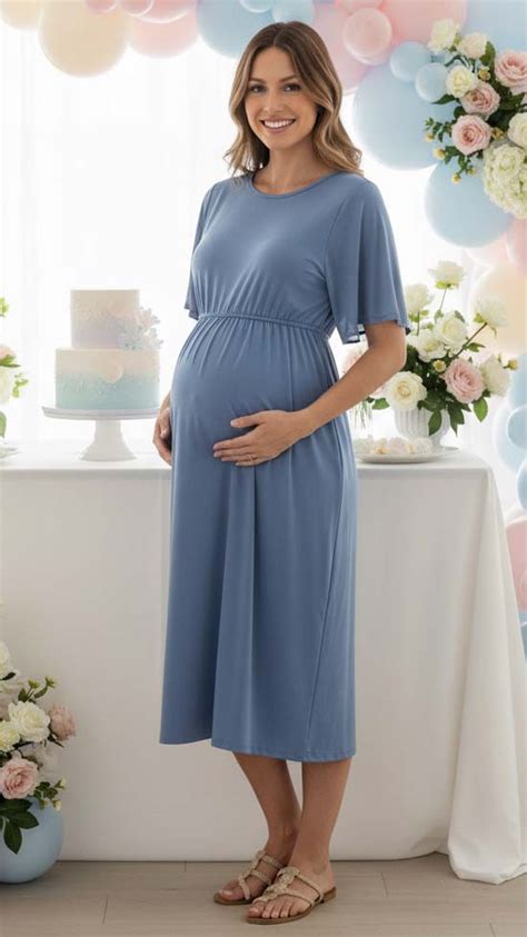 Modella incinta che indossa un abito premaman comodo e chic