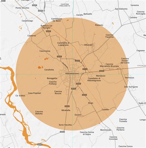 Mappa del raggio di consegna intorno a Valperga