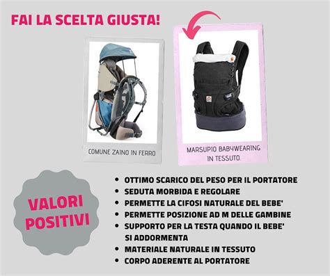 Mappa concettuale che descrive i benefici del marsupio per lo sviluppo affettivo e fisico del bambino