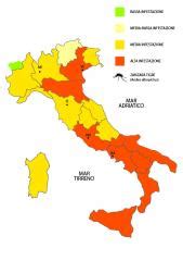 mappa delle zone di diffusione della zanzara tigre in Italia