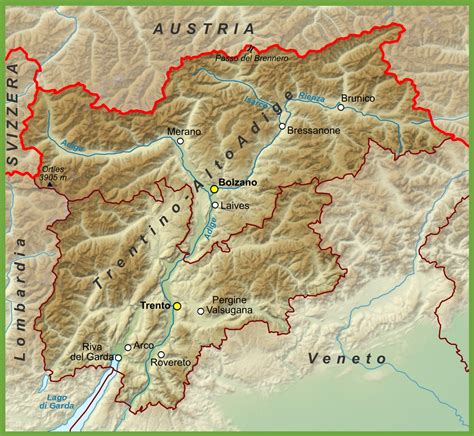 Mappa dell'Alto Adige con i principali percorsi family-friendly