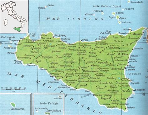 Mappa della Sicilia con evidenziate le località citate