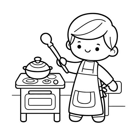 Bambino che cucina con un grembiule