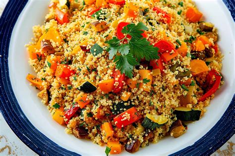 Piatto di cous cous con verdure fresche e proteine magre adatto a una dieta post-parto