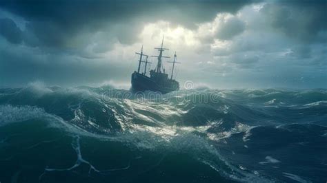 rappresentazione stilizzata di un transatlantico rovesciato in mezzo a un oceano tempestoso