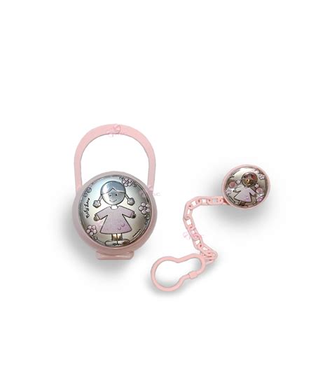 Bambino con ciuccio e porta ciuccio in argento