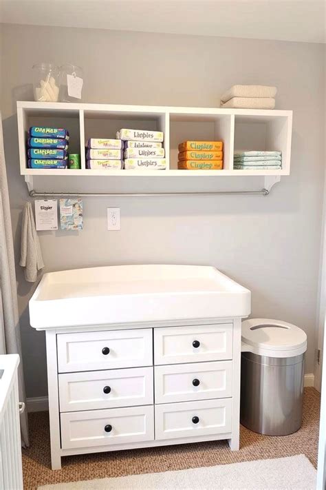 A well-organized changing table with twin babies