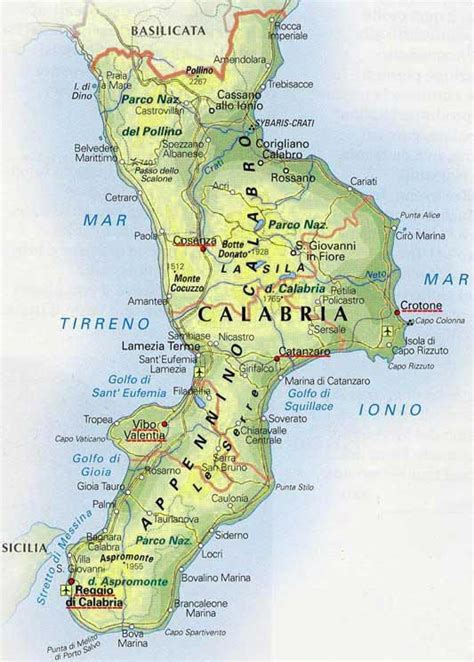 Mappa della Calabria con evidenziate le località menzionate
