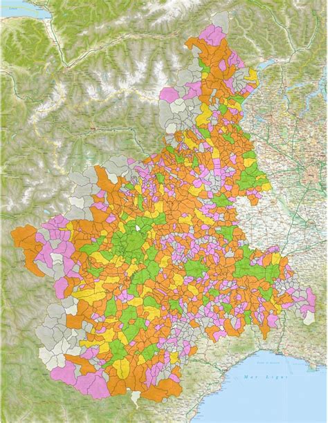 Mappa del Piemonte con indicatori dei comuni