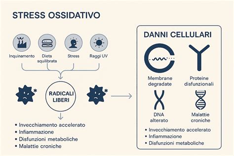 Schema che illustra l'equilibrio tra stress ossidativo e difese antiossidanti