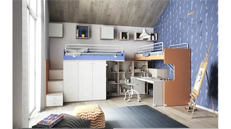 Esempio di cameretta moderna con letto a soppalco e zona studio