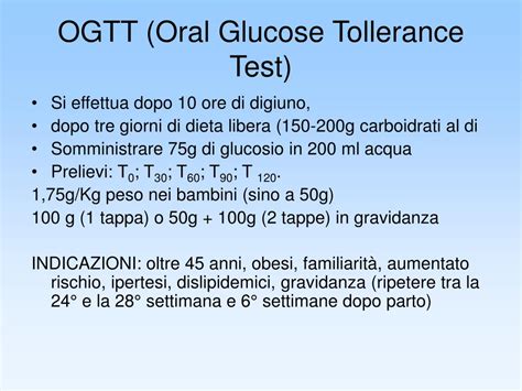 schema del test di tolleranza al glucosio (OGTT)