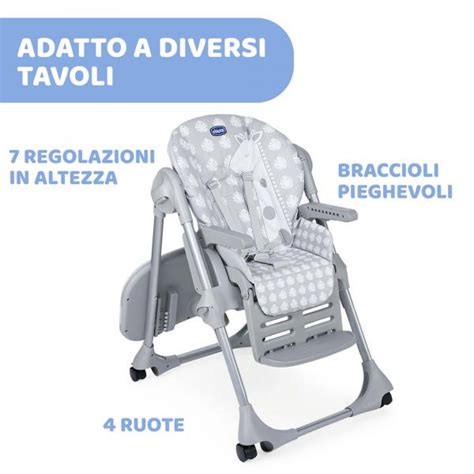 Grafico che illustra le diverse posizioni regolabili del seggiolone Chicco Polly 2 in 1