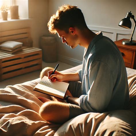 persona che scrive in un diario dei sogni al risveglio