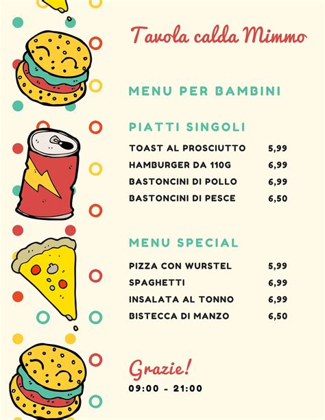 dettaglio di un menù per bambini in un ristorante di alta qualità