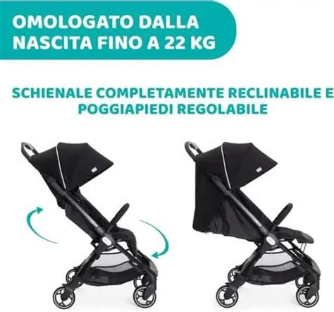 Dettaglio schienale reclinabile e poggiagambe Chicco London