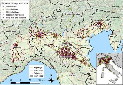 Mappa diffusione Halyomorpha halys in Italia