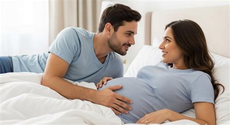 Pregnant couple discussing safety