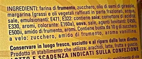 Esempio di etichetta con allergeni evidenziati