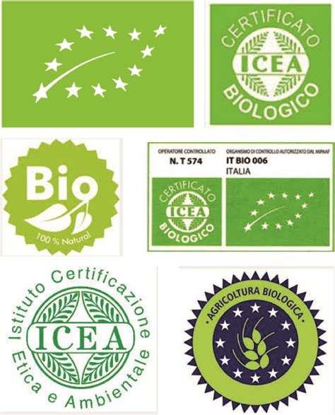 Vari simboli di certificazione sulle etichette