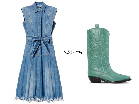 Outfit moderno con abito in denim e stivali argentati