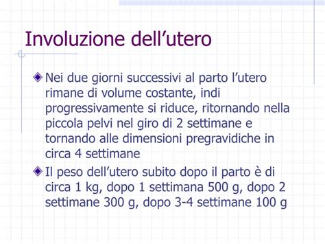diagramma esplicativo del processo di involuzione uterina nel puerperio