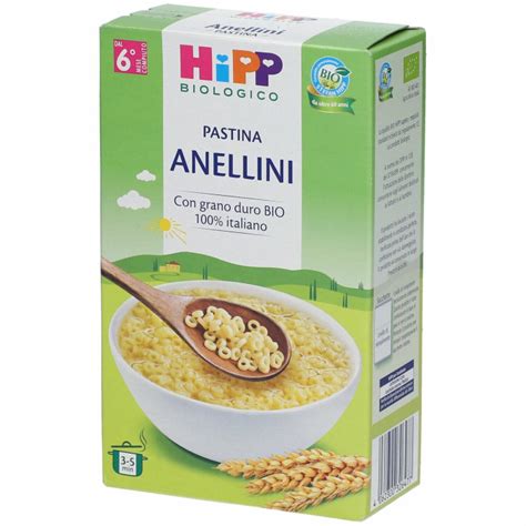 Infografica comparativa dei formati di pastina HiPP (Sabbiolina, Stelline, Anellini, Chioccioline)