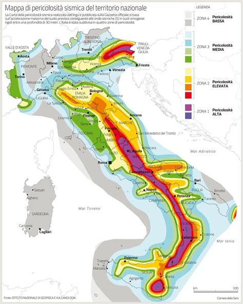 Mappa dell'Italia con evidenziate le aree colpite da terremoti e alluvioni