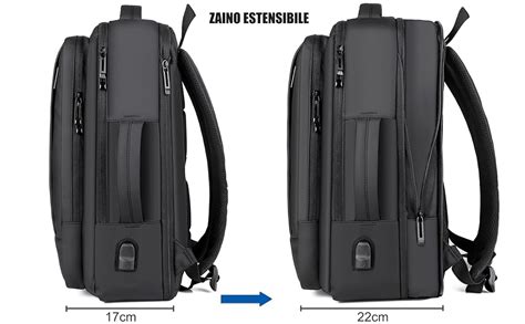 Dettaglio delle cerniere rinforzate e degli scomparti interni dello zaino