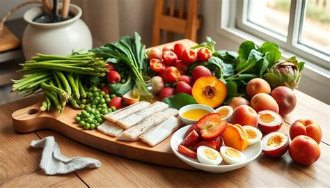 varietà di frutta, verdura e proteine salutari
