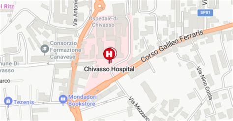 Mappa schematica dell'ingresso principale dell'ospedale di Cirié con indicazione del percorso verso il reparto ostetrico
