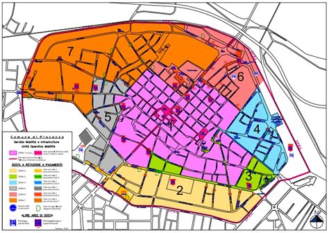 Mappa delle aree di sosta e dei servizi urbani di Reggio Emilia