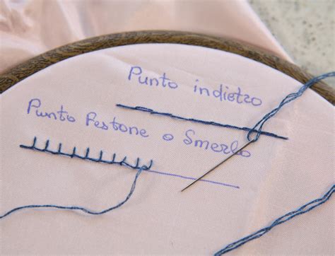 Dettagli con punto indietro su ricamo