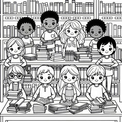 bambini che leggono in una biblioteca scolastica accogliente